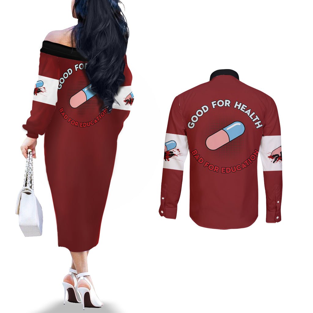 Akira Shotaro Kaneda Couples Matching Off The Shoulder Long Sleeve Dress and Long Sleeve Button Shirt TS04 - The Mazicc - S - S - Multicolor
