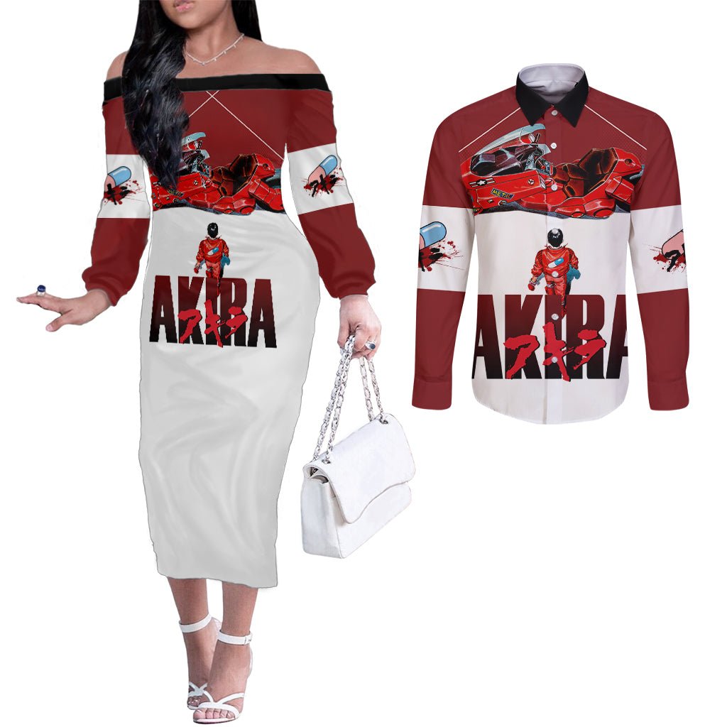 Akira Shotaro Kaneda Couples Matching Off The Shoulder Long Sleeve Dress and Long Sleeve Button Shirt TS04 - The Mazicc - S - S - Multicolor