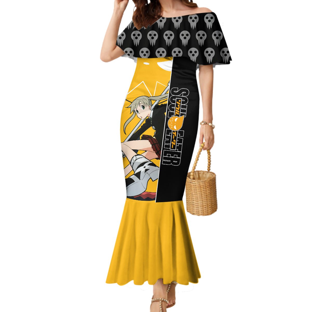Albarn Maka Soul Eater Mermaid Dress Anime Art Mix With Skull Pattern Style TS04 - The Mazicc - Women - S - Black/Yellow