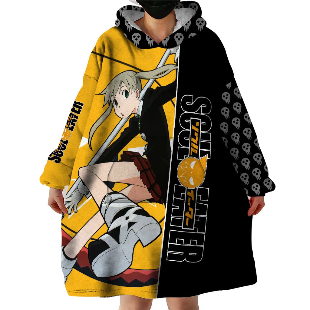 Albarn Maka Soul Eater Wearable Blanket Hoodie Anime Art Mix With Skull Pattern Style TS04 - The Mazicc - Adult - One Size - Black/Yellow