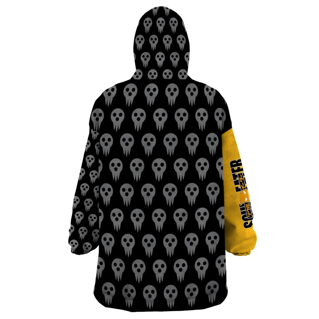 Albarn Maka Soul Eater Wearable Blanket Hoodie Anime Art Mix With Skull Pattern Style TS04 - The Mazicc - Adult - One Size - Black/Yellow