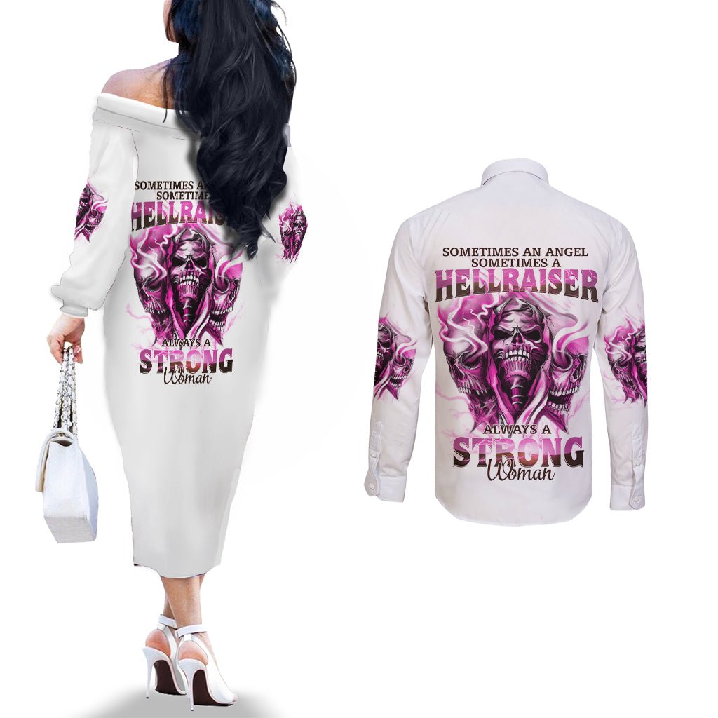 Always A Strong Women Skull Couples Matching Off The Shoulder Long Sleeve Dress and Long Sleeve Button Shirt TS04 - The Mazicc - S - S - Multicolor