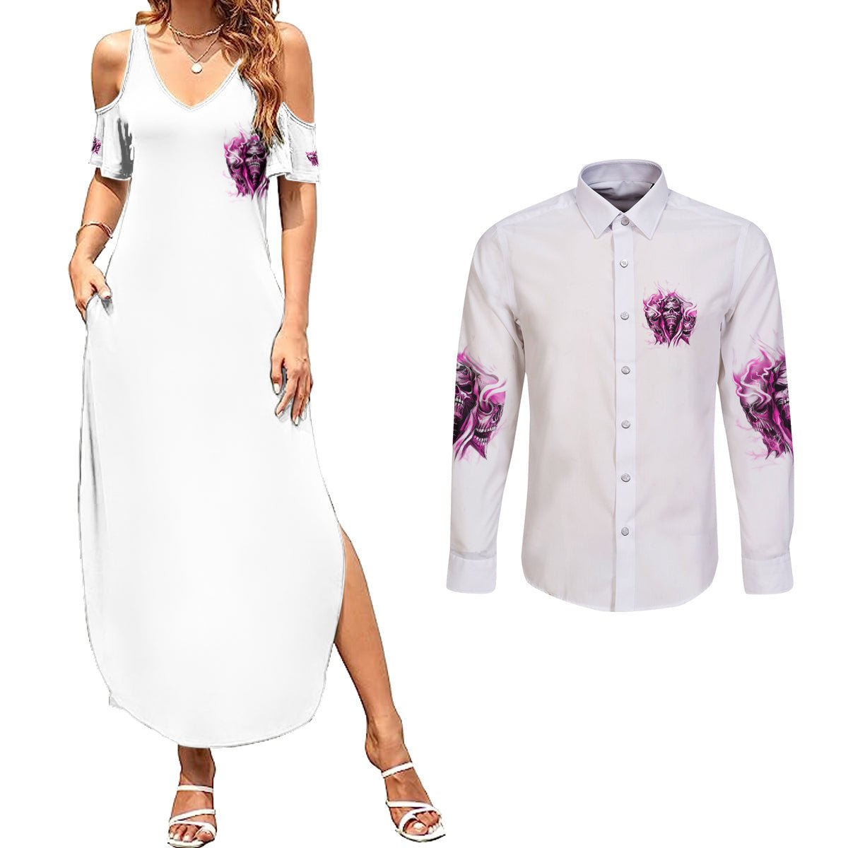 Always A Strong Women Skull Couples Matching Summer Maxi Dress and Long Sleeve Button Shirt TS04 - The Mazicc - S - S - Multicolor
