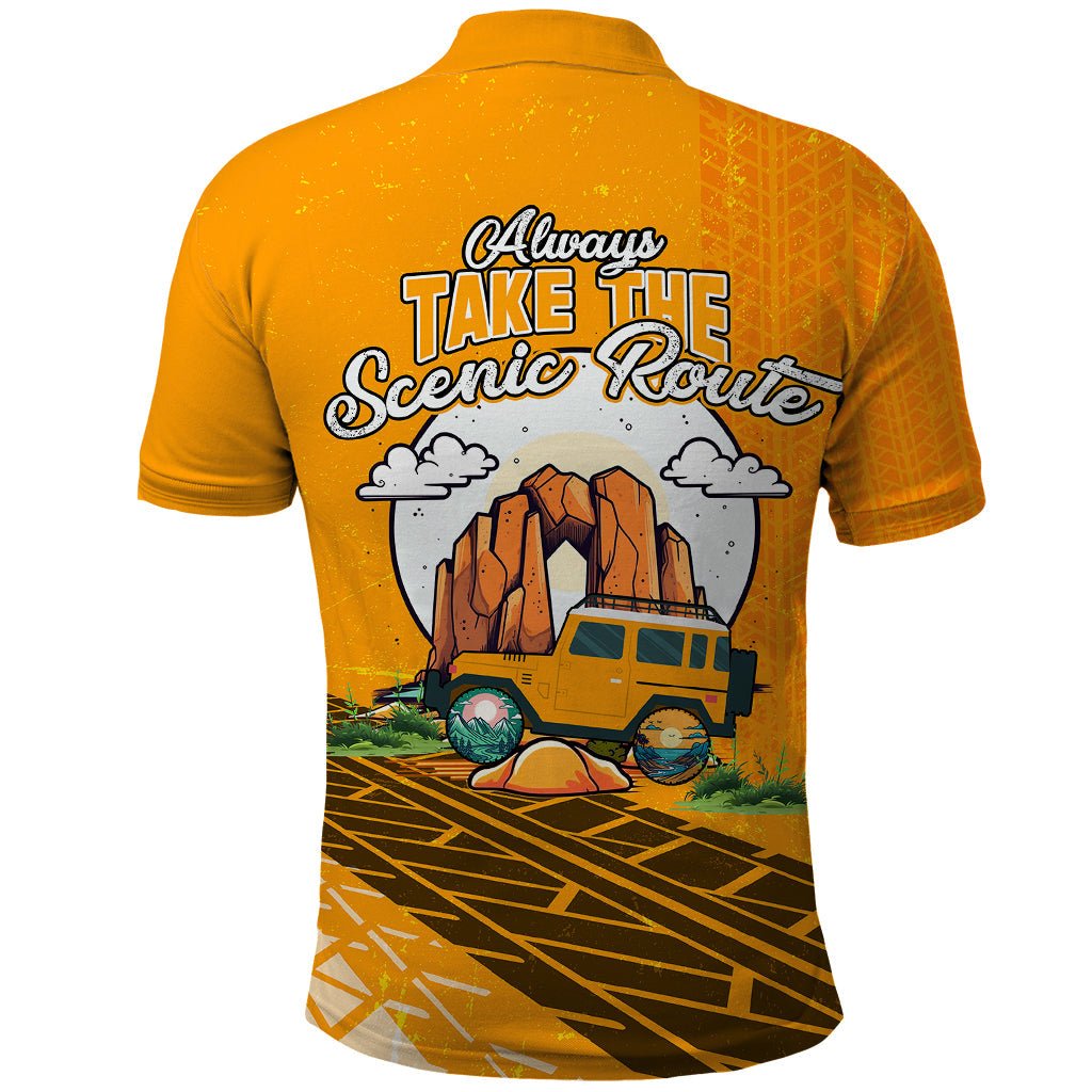 Always Take The Scenic Route Jeep Polo Shirt TS07 - The Mazicc - Adult - S - Orange