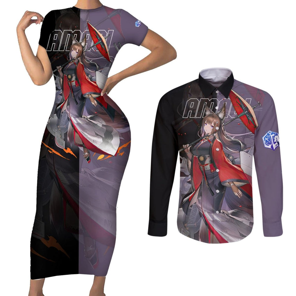 Amagi - Azur Lane Couples Matching Short Sleeve Bodycon Dress and Long Sleeve Button Shirt Anime Game Style TS04 - The Mazicc - S - S - Black/Purple