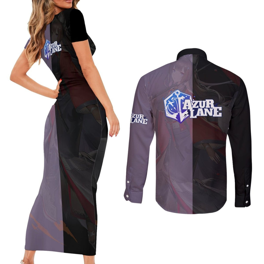 Amagi - Azur Lane Couples Matching Short Sleeve Bodycon Dress and Long Sleeve Button Shirt Anime Game Style TS04 - The Mazicc - S - S - Black/Purple