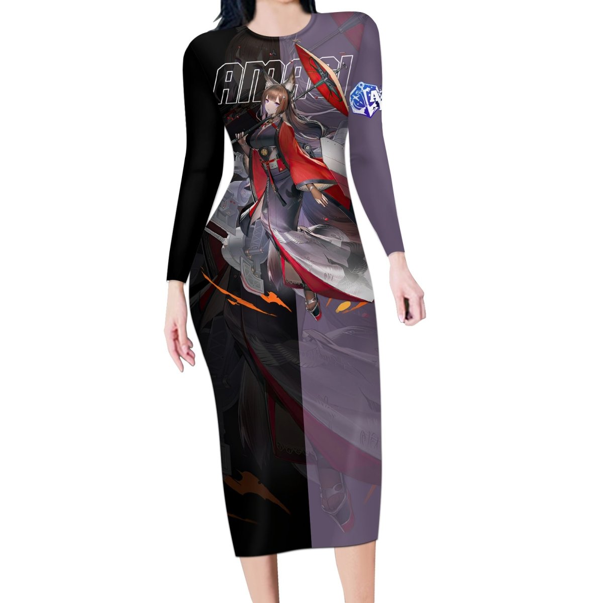 Amagi - Azur Lane Long Sleeve Bodycon Dress Anime Game Style TS04 - The Mazicc - Long Dress - S - Black/Purple