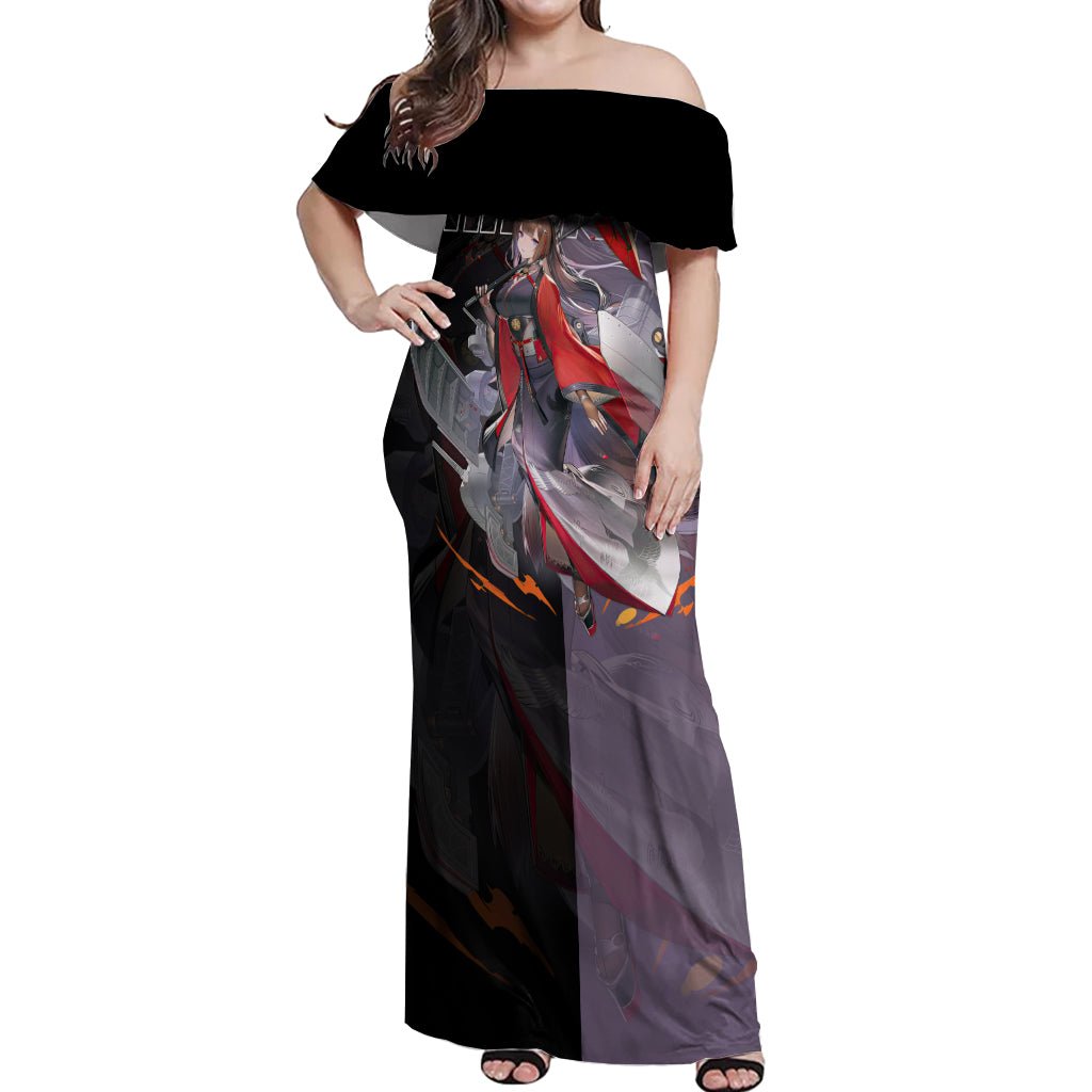 Amagi - Azur Lane Off Shoulder Maxi Dress Anime Game Style TS04 - The Mazicc - Women - S - Black/Purple