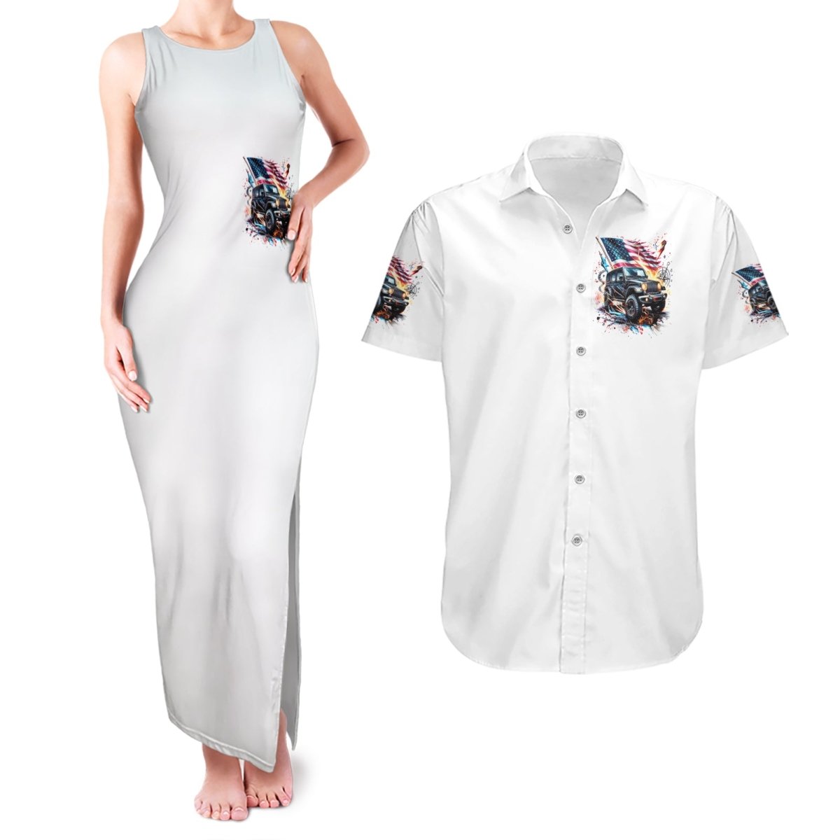 America Jeep Couples Matching Tank Maxi Dress and Hawaiian Shirt I'm The Black Jeep Of The Family DT01 - The Mazicc - S - S - White