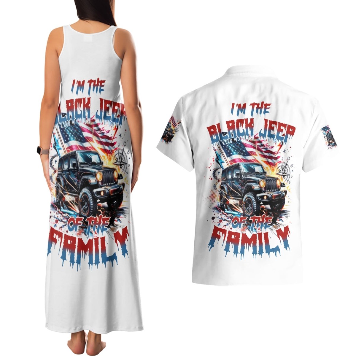 America Jeep Couples Matching Tank Maxi Dress and Hawaiian Shirt I'm The Black Jeep Of The Family DT01 - The Mazicc - S - S - White