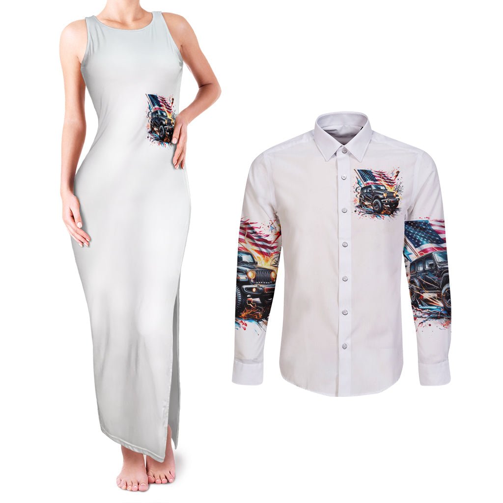 America Jeep Couples Matching Tank Maxi Dress and Long Sleeve Button Shirt I'm The Black Jeep Of The Family DT01 - The Mazicc - S - S - White