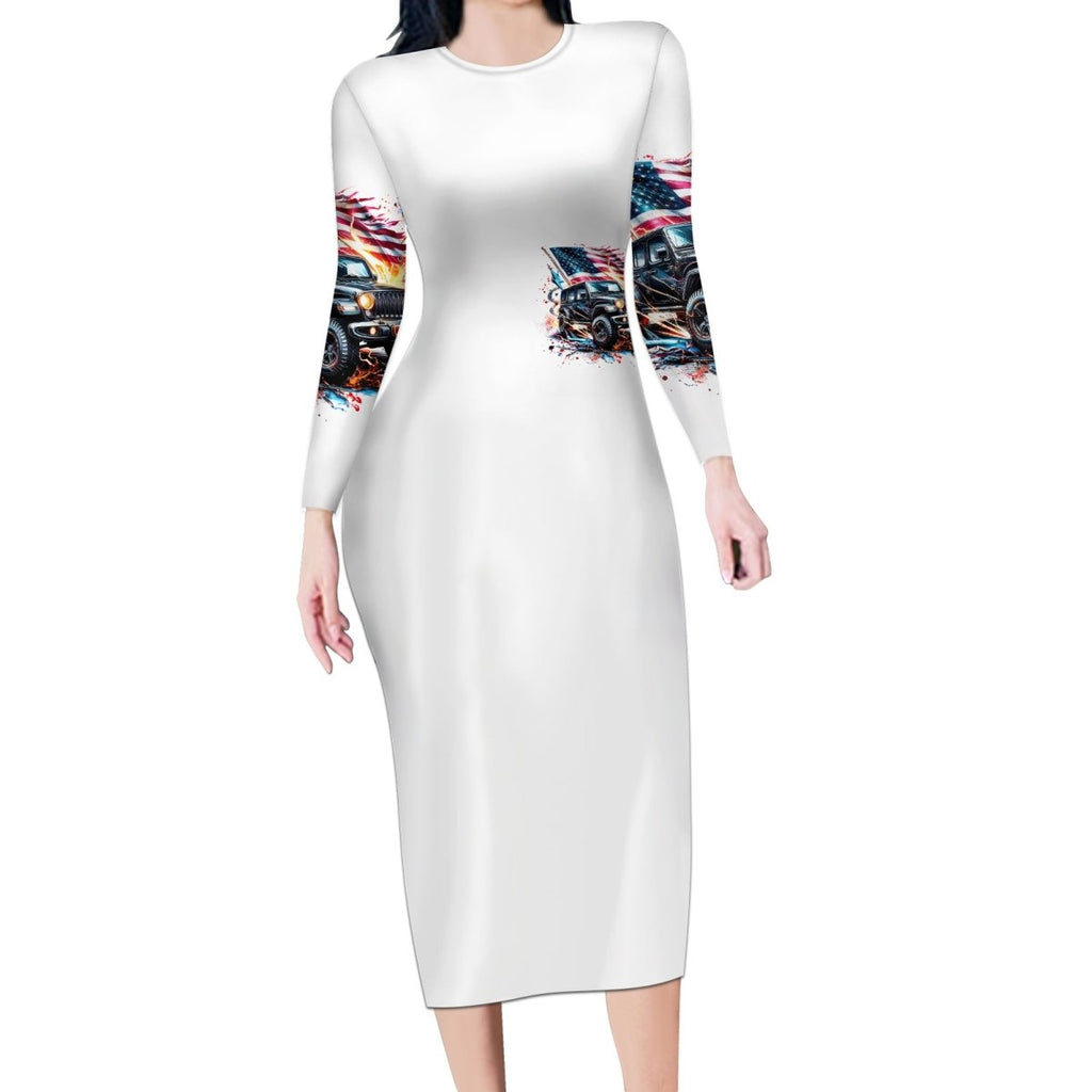America Jeep Long Sleeve Bodycon Dress I'm The Black Jeep Of The Family DT01 - The Mazicc - Long Dress - S - White