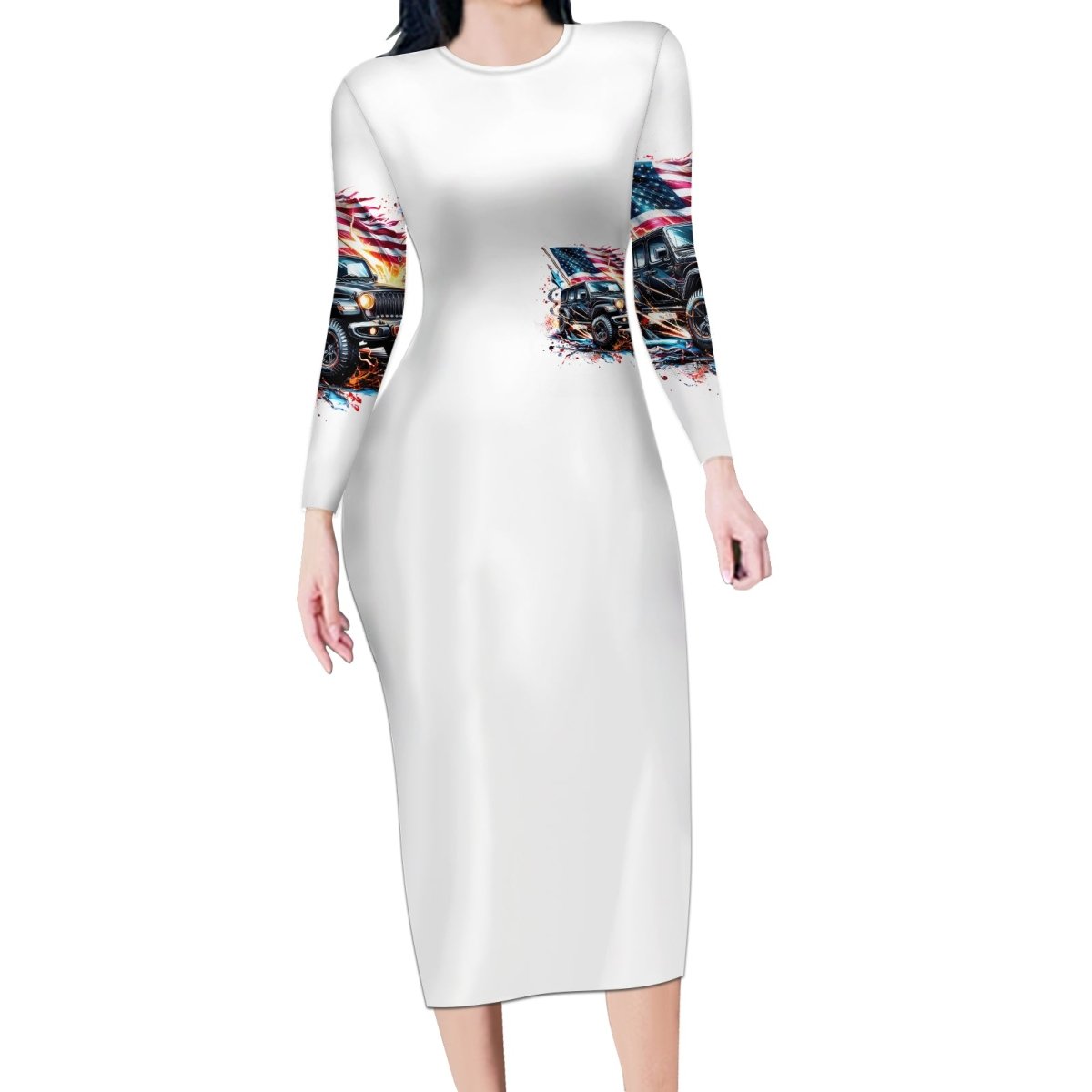 America Jeep Long Sleeve Bodycon Dress I'm The Black Jeep Of The Family DT01 - The Mazicc - Long Dress - S - White