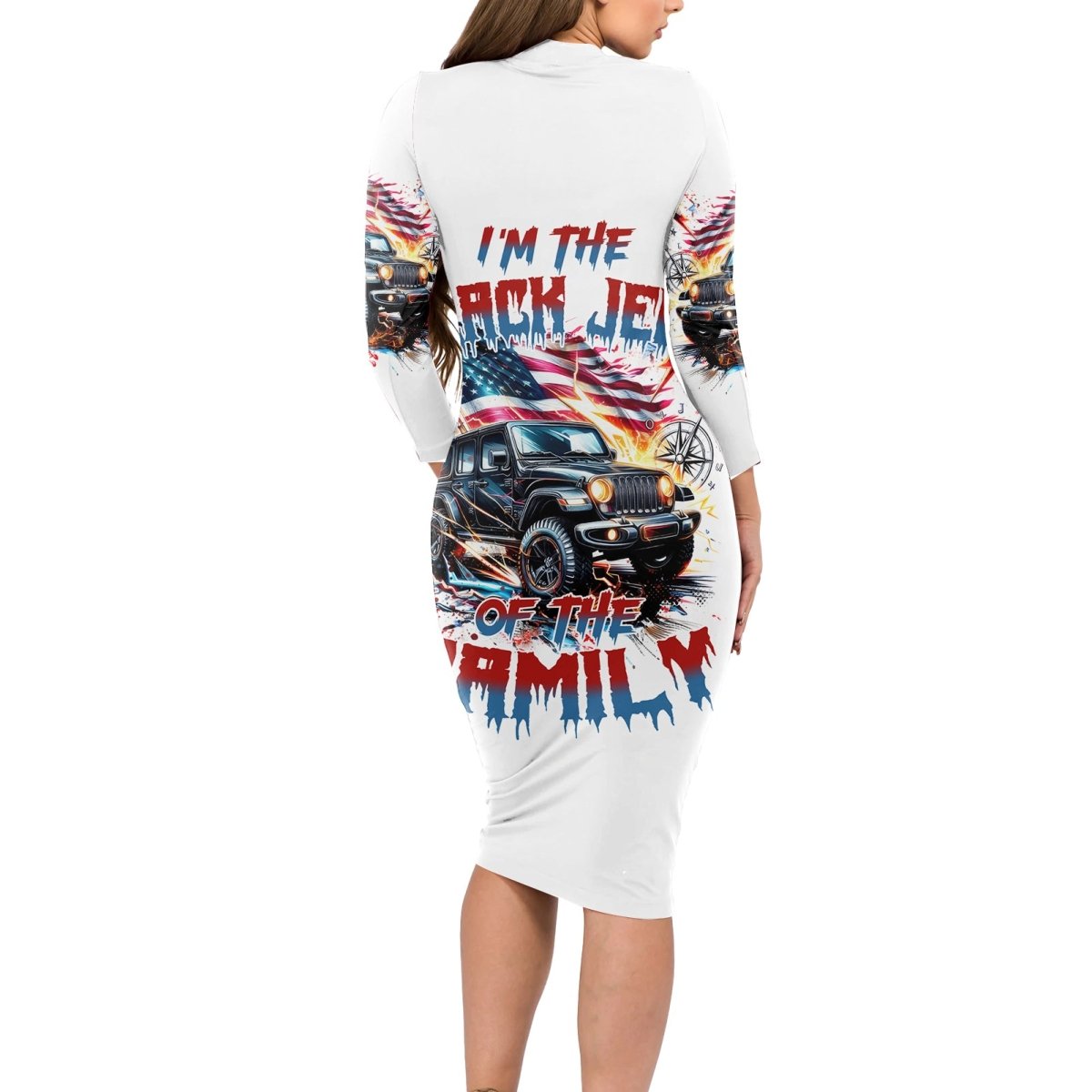 America Jeep Long Sleeve Bodycon Dress I'm The Black Jeep Of The Family DT01 - The Mazicc - Long Dress - S - White