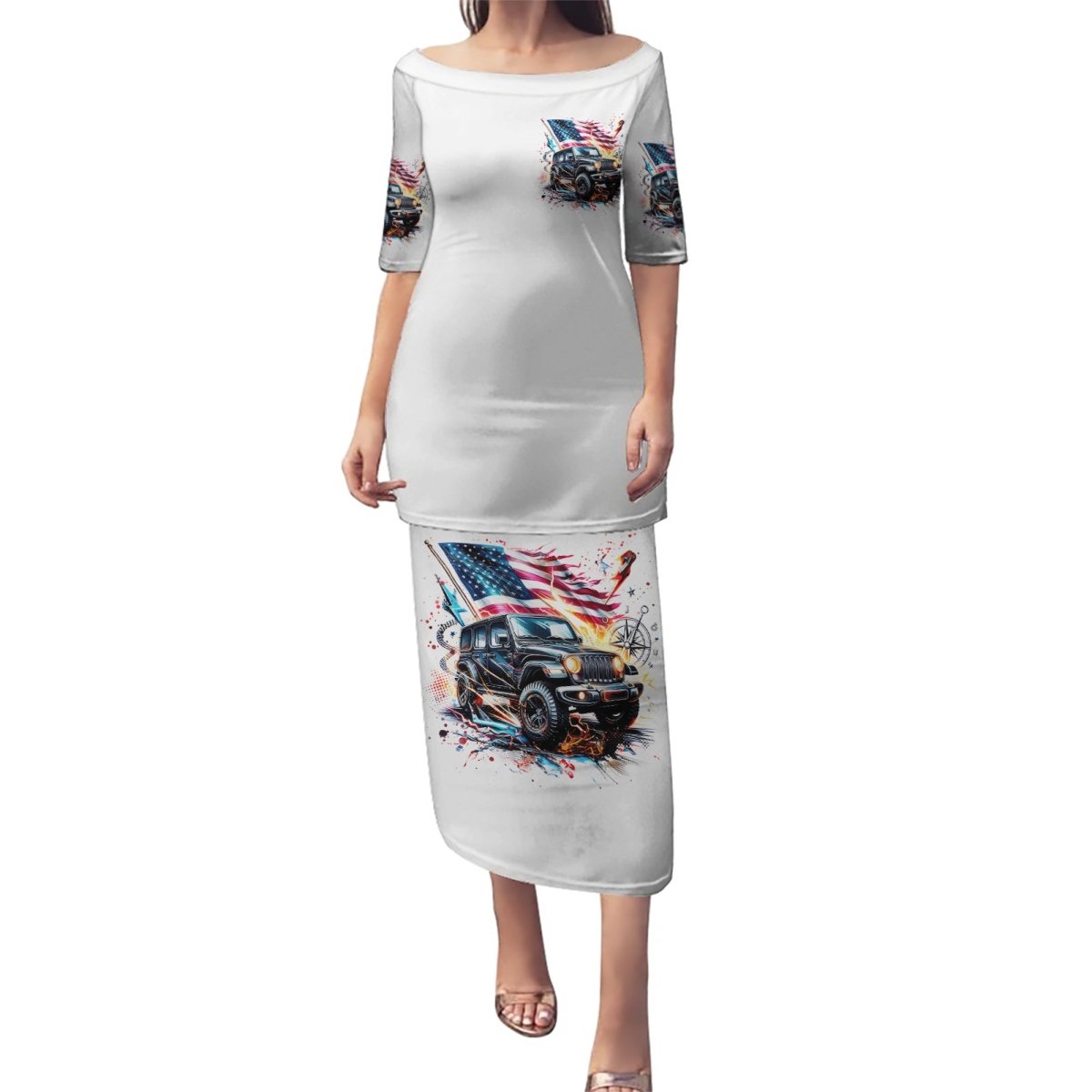 America Jeep Puletasi I'm The Black Jeep Of The Family DT01 - The Mazicc - Long Dress - S - White