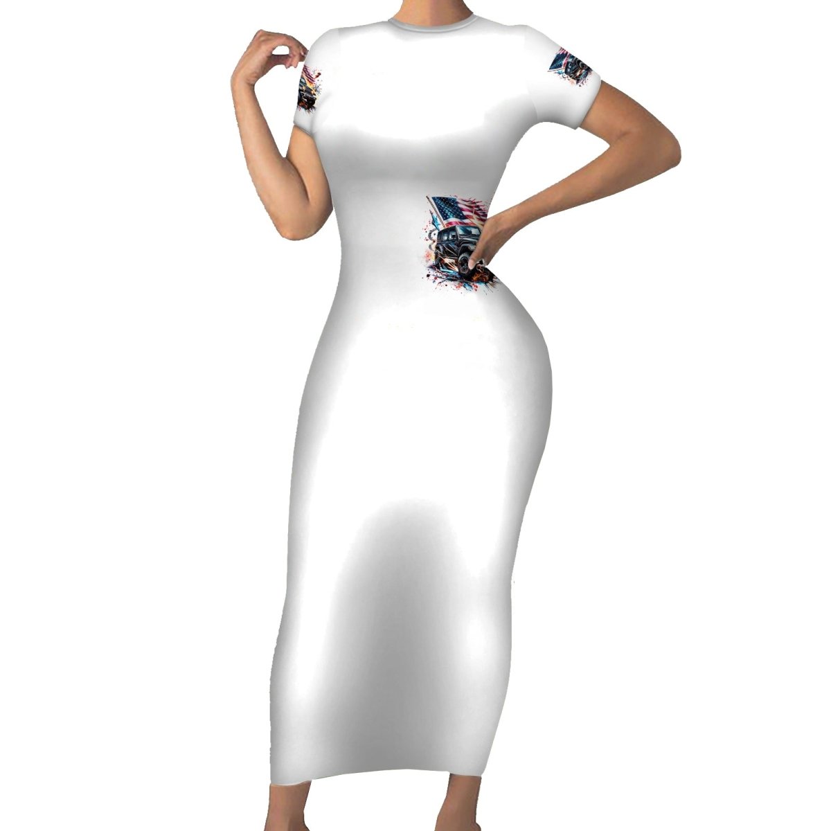 America Jeep Short Sleeve Bodycon Dress I'm The Black Jeep Of The Family DT01 - The Mazicc - Long Dress - S - White