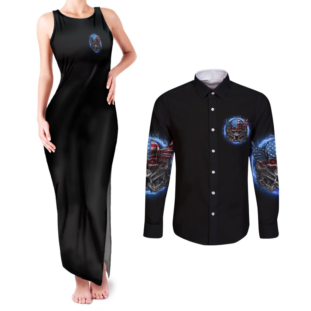 America Live It Love It Or Get The Hell Out Couples Matching Tank Maxi Dress and Long Sleeve Button Shirt TS04 - The Mazicc - S - S - Multicolor