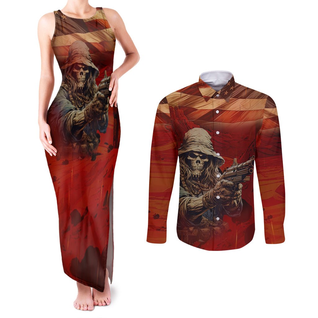 America Live It - Love It Or Get The Hell Out Couples Matching Tank Maxi Dress and Long Sleeve Button Shirts TS04 - The Mazicc - S - S - Multicolor