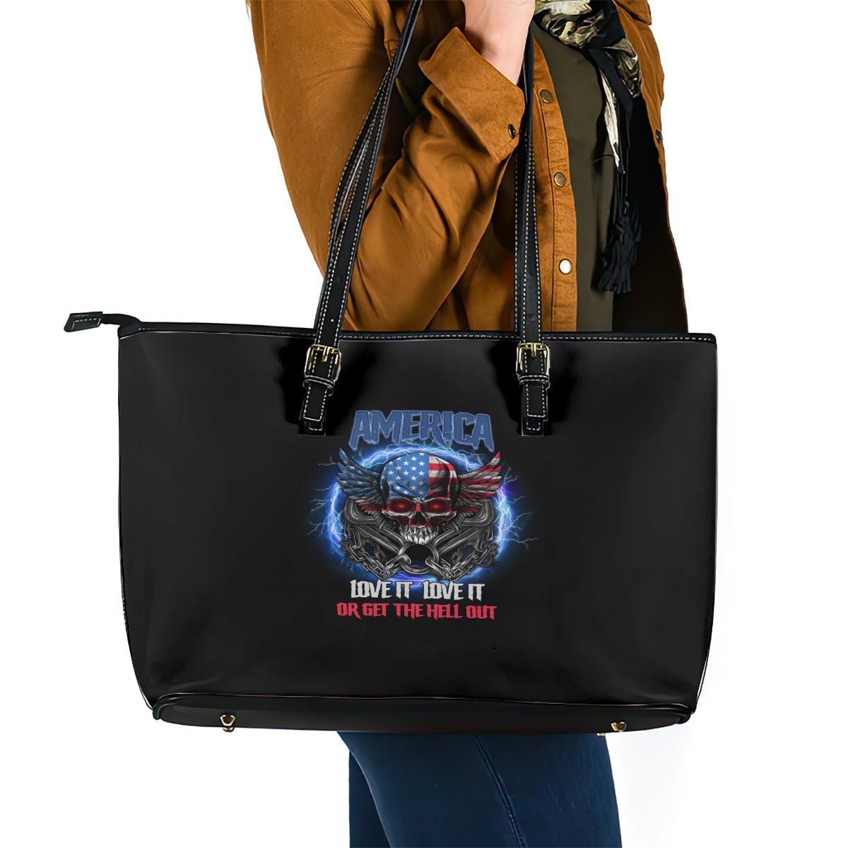 America Live It Love It Or Get The Hell Out Leather Tote Bag TS04 - The Mazicc - M - Multicolor -