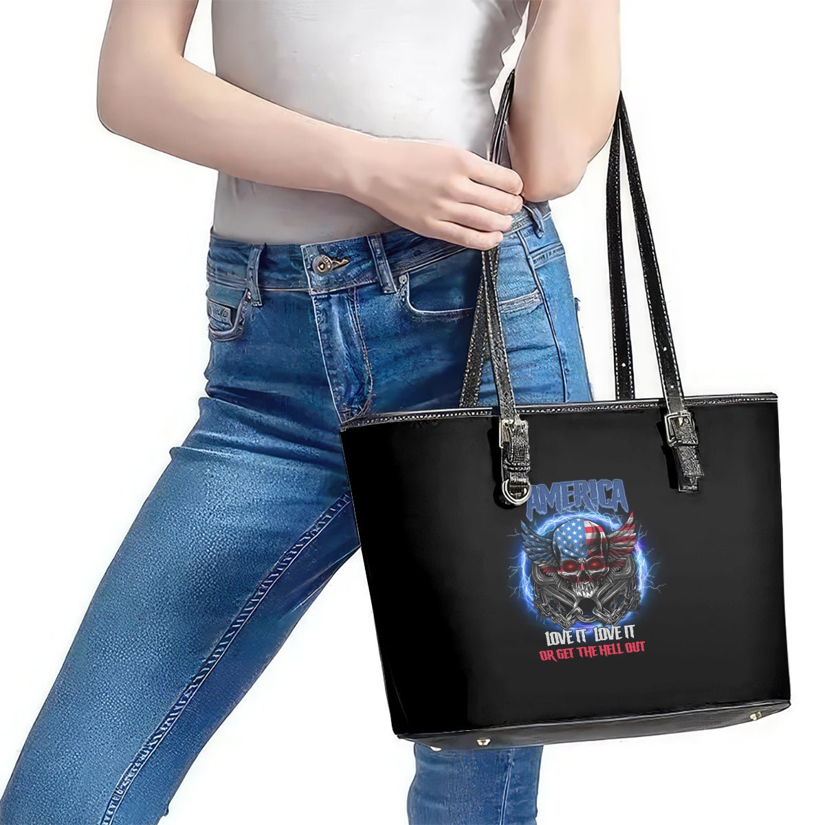 America Live It Love It Or Get The Hell Out Leather Tote Bag TS04 - The Mazicc - M - Multicolor -