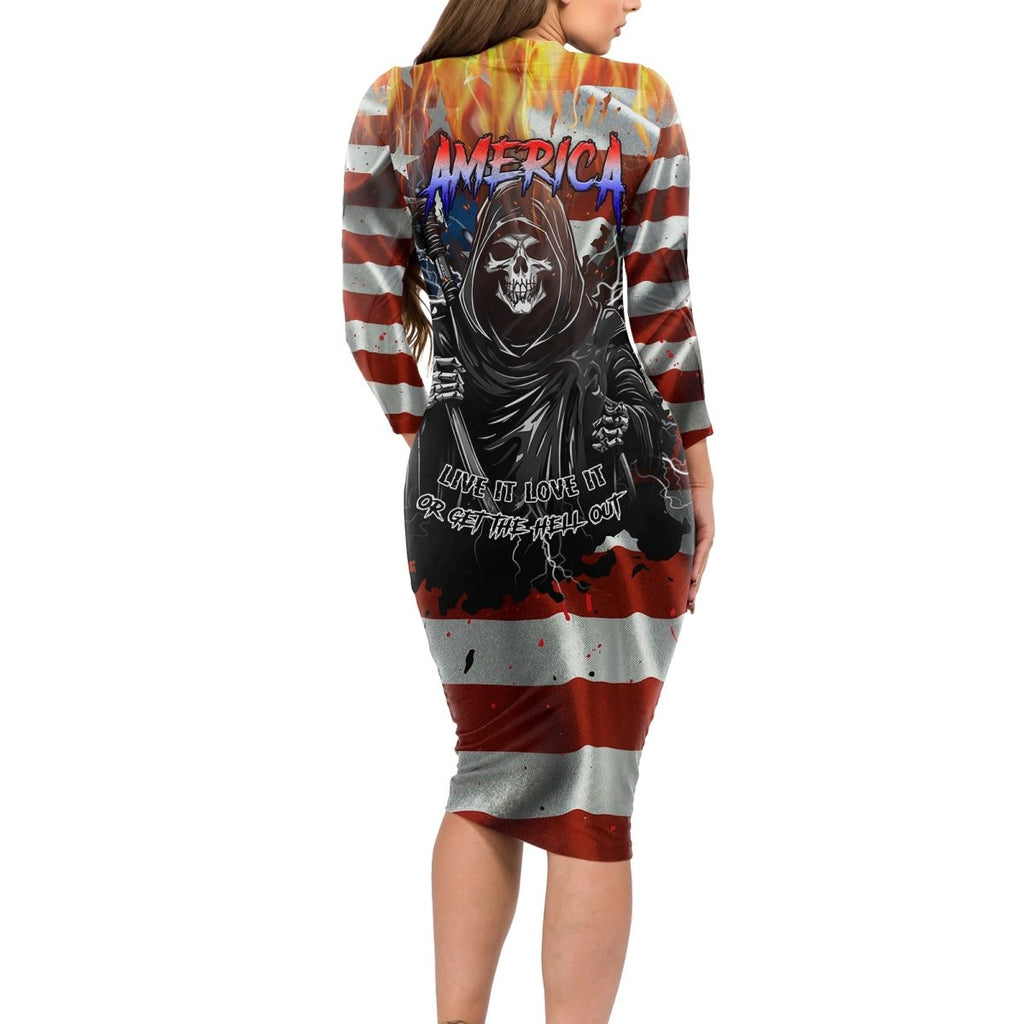 America Live It Love it Or Get the Hell Out Long Sleeve Bodycon Dress TS04 - The Mazicc - Long Dress - S - Multicolor