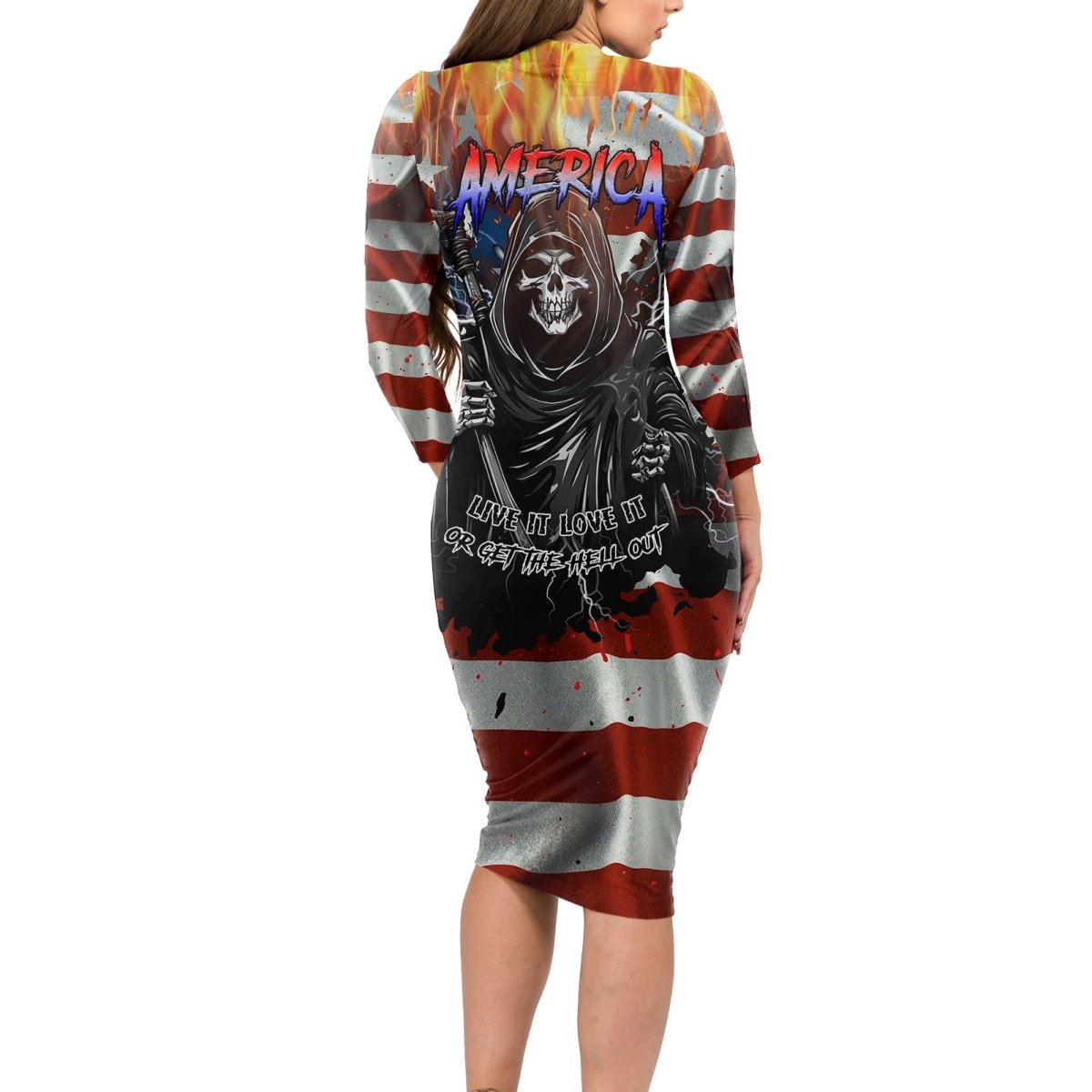 America Live It Love it Or Get the Hell Out Long Sleeve Bodycon Dress TS04 - The Mazicc - Long Dress - S - Multicolor