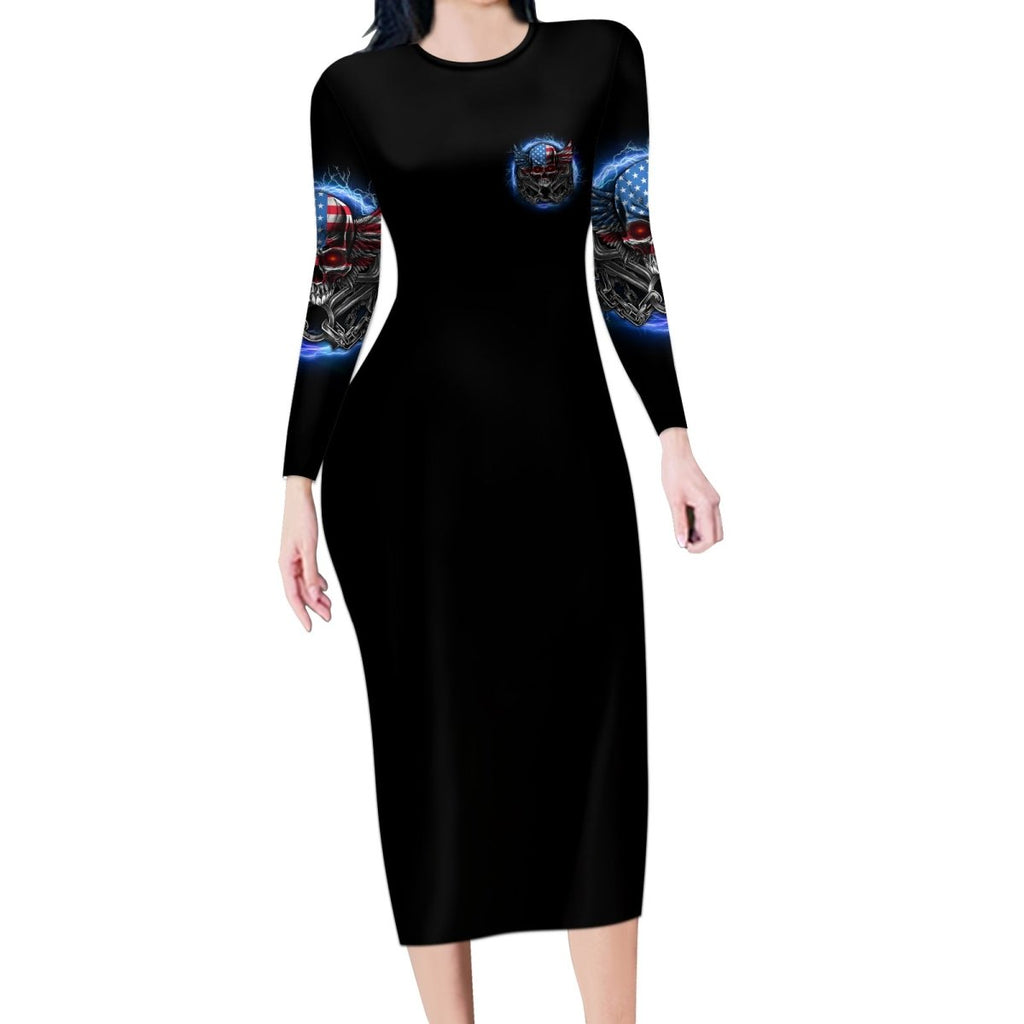 America Live It Love It Or Get The Hell Out Long Sleeve Bodycon Dress TS04 - The Mazicc - Long Dress - S - Multicolor