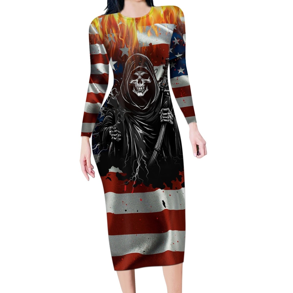 America Live It Love it Or Get the Hell Out Long Sleeve Bodycon Dress TS04 - The Mazicc - Long Dress - S - Multicolor