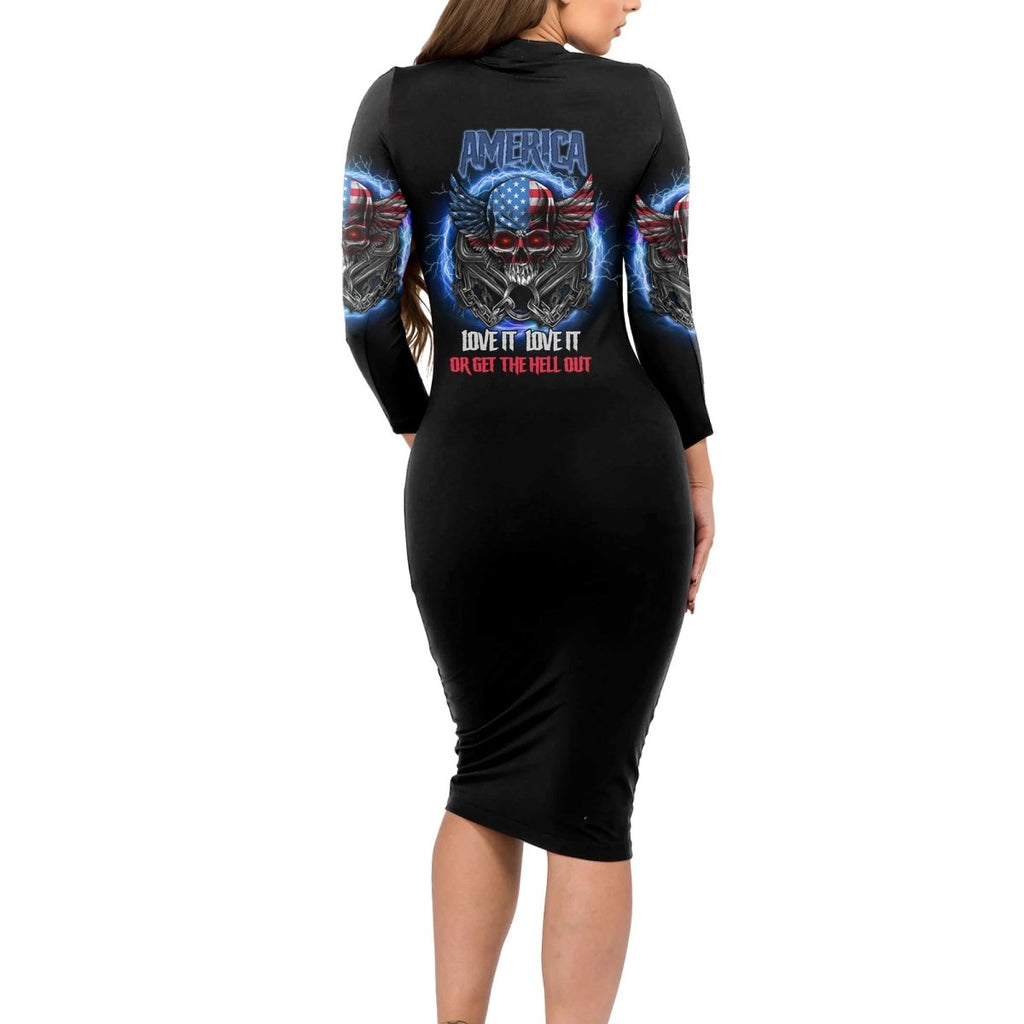 America Live It Love It Or Get The Hell Out Long Sleeve Bodycon Dress TS04 - The Mazicc - Long Dress - S - Multicolor