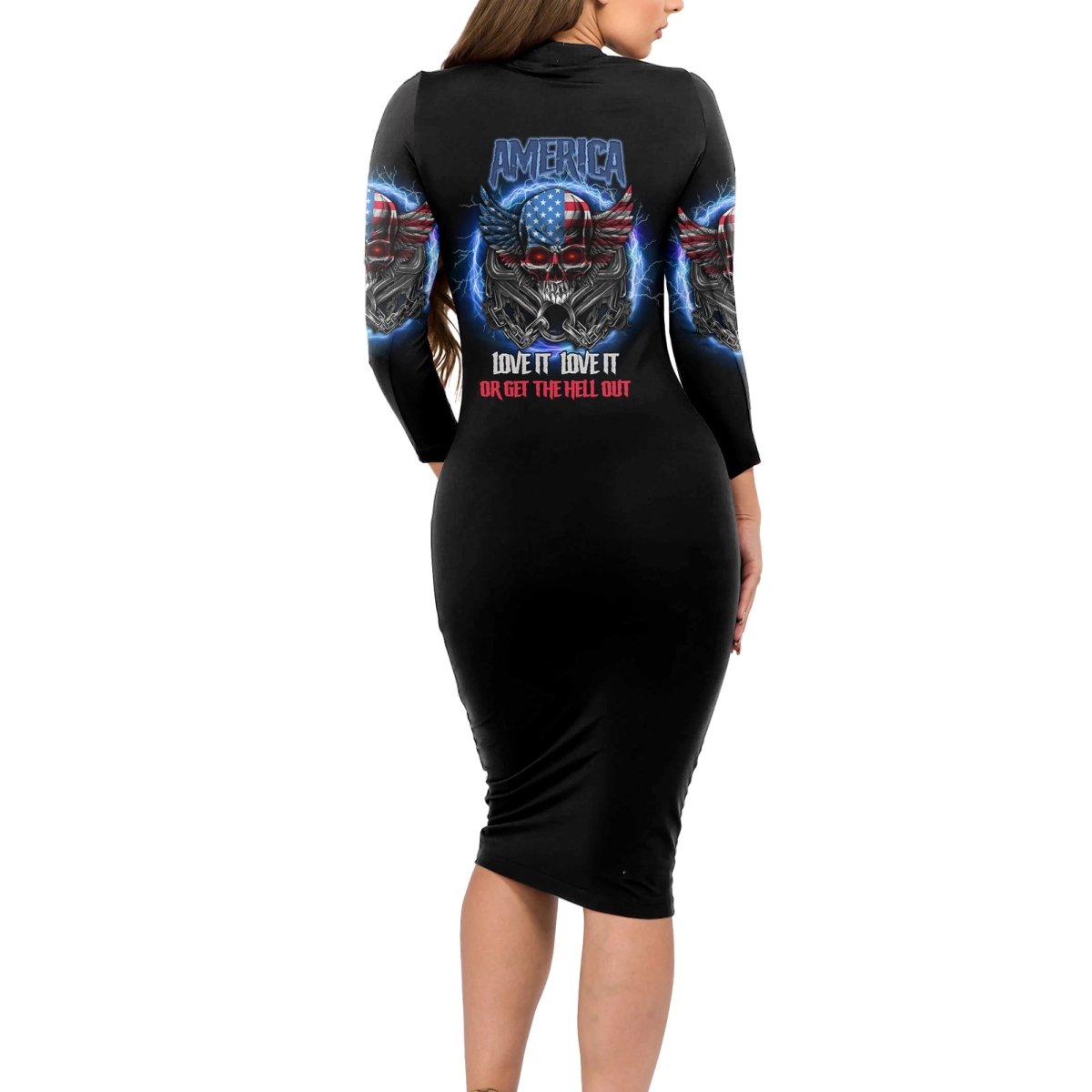 America Live It Love It Or Get The Hell Out Long Sleeve Bodycon Dress TS04 - The Mazicc - Long Dress - S - Multicolor