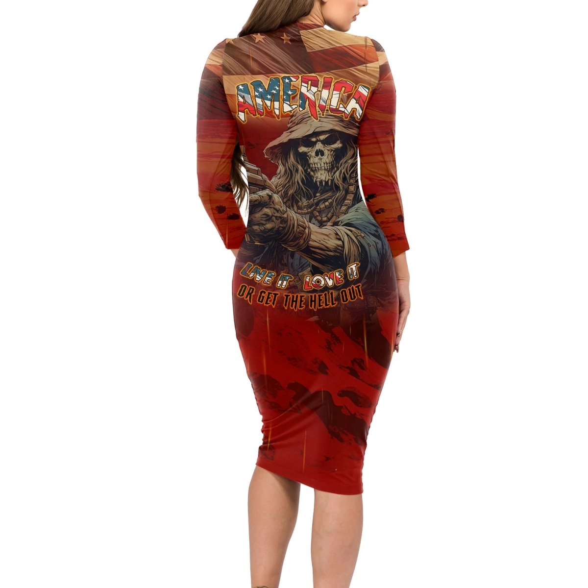 America Live It - Love It Or Get The Hell Out Long Sleeve Bodycon Dress TS04 - The Mazicc - Long Dress - S - Multicolor