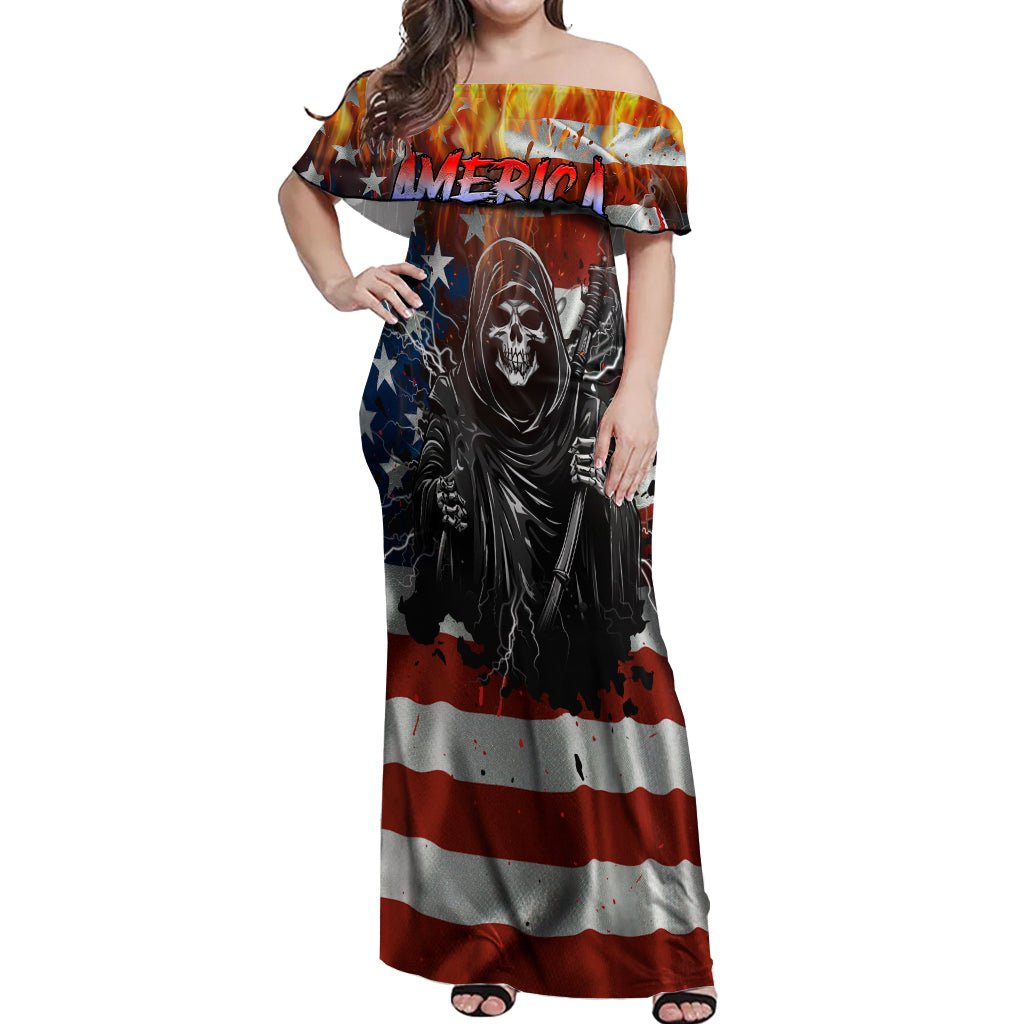 America Live It Love it Or Get the Hell Out Off Shoulder Maxi Dress TS04 - The Mazicc - Women - S - Multicolor