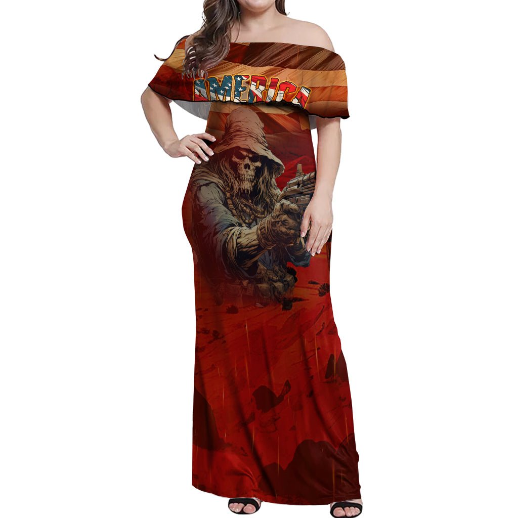 America Live It - Love It Or Get The Hell Out Off Shoulder Maxi Dress TS04 - The Mazicc - Women - S - Multicolor