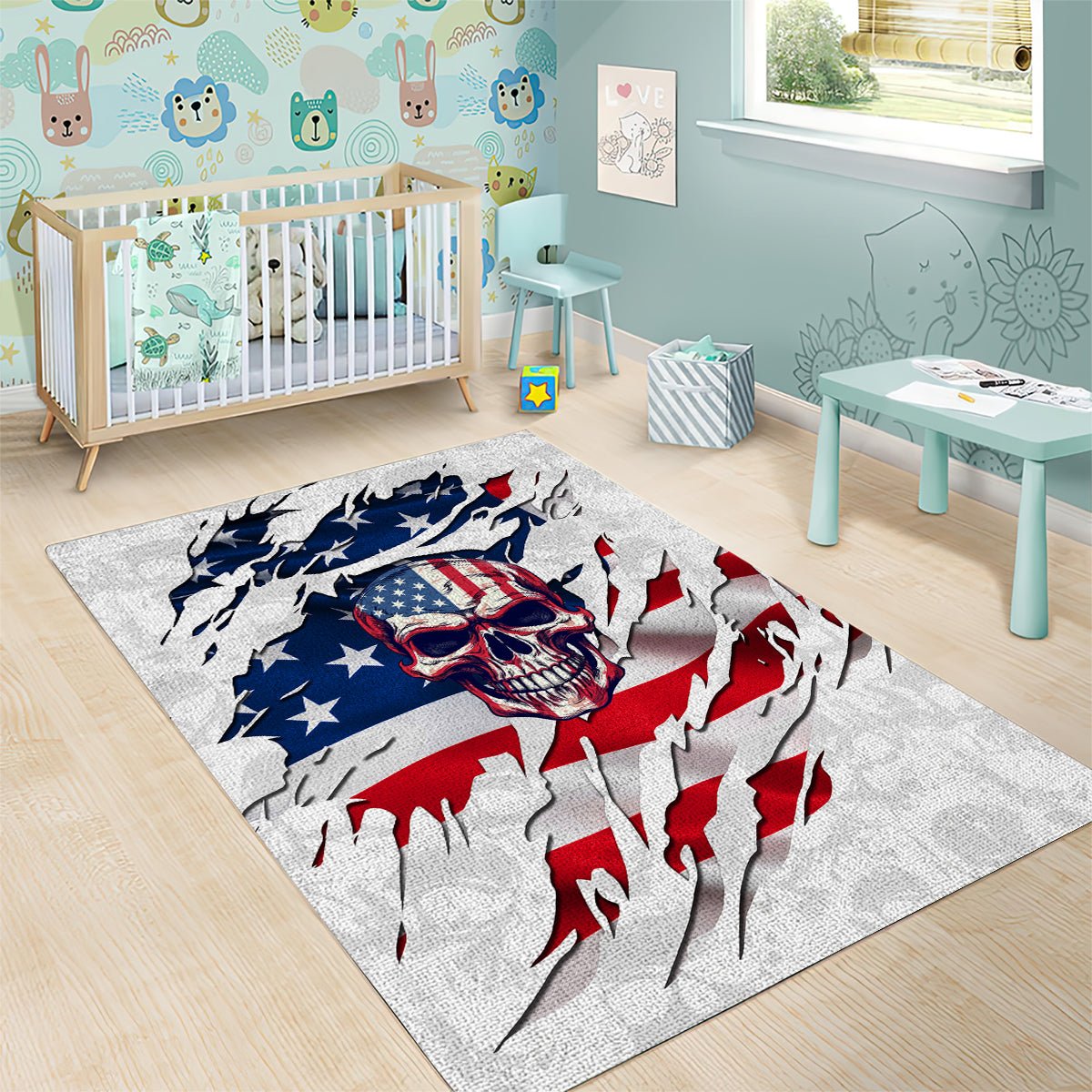 American Flag Skull Area Rug DT02 - The Mazicc - S - 36 x 60 inches - White