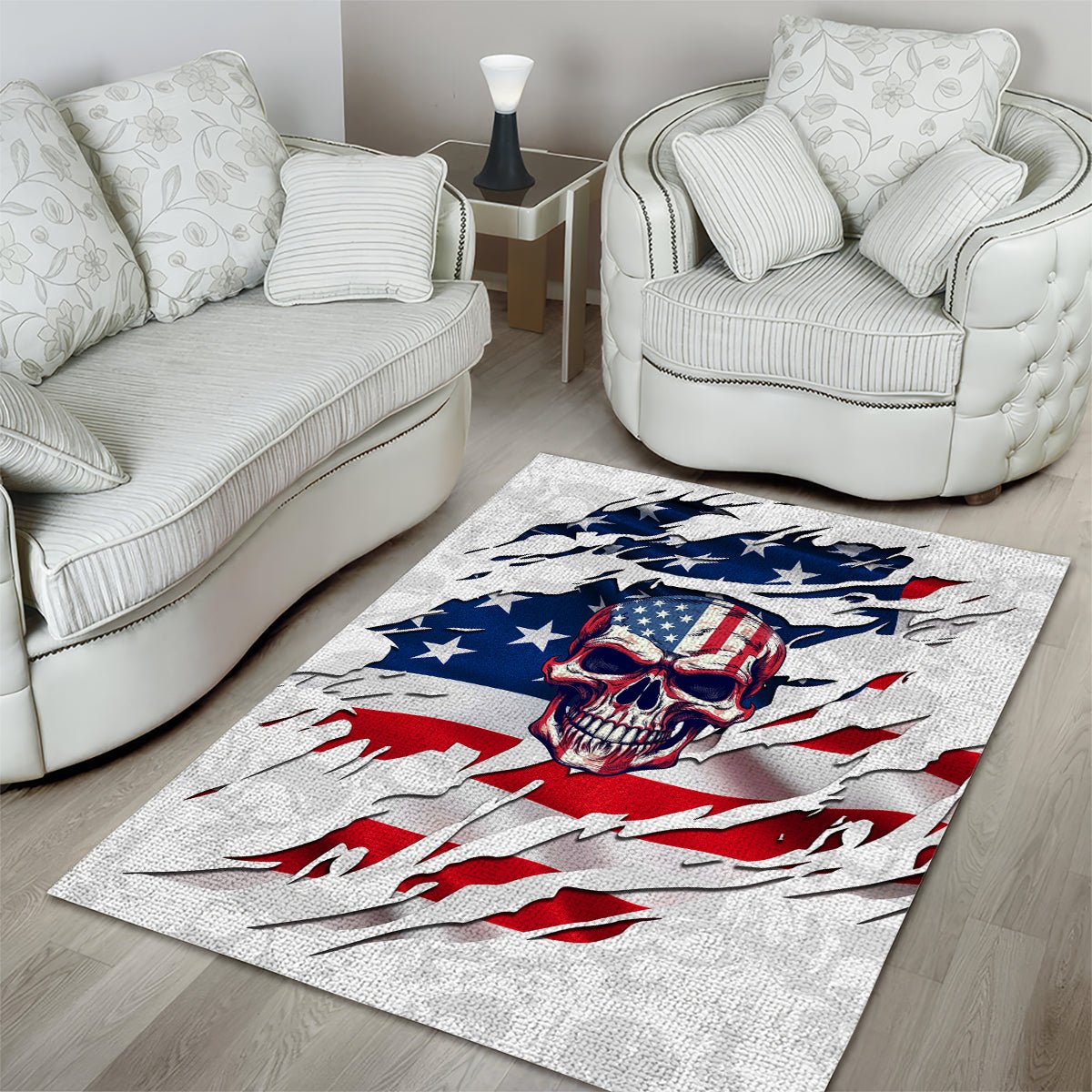 American Flag Skull Area Rug DT02 - The Mazicc - S - 36 x 60 inches - White