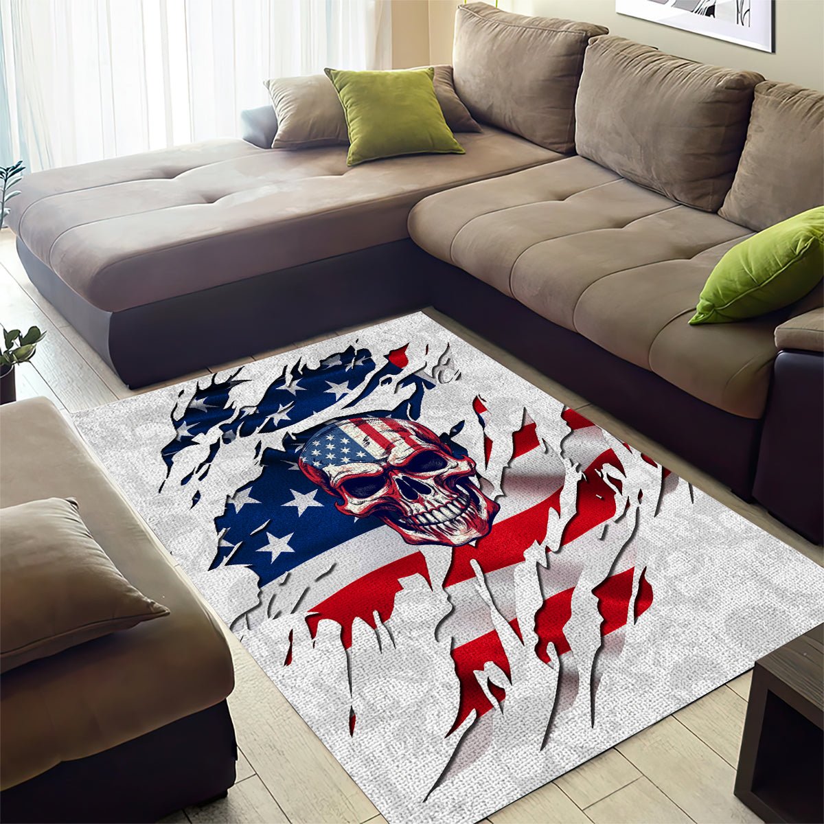 American Flag Skull Area Rug DT02 - The Mazicc - S - 36 x 60 inches - White