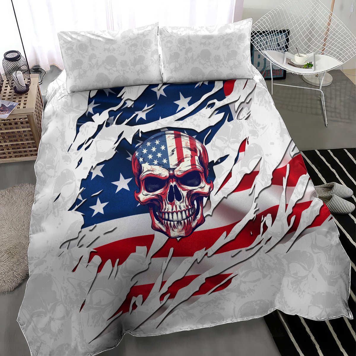 American Flag Skull Bedding Set DT02 - The Mazicc - US Twin - 172cm x 218cm - White