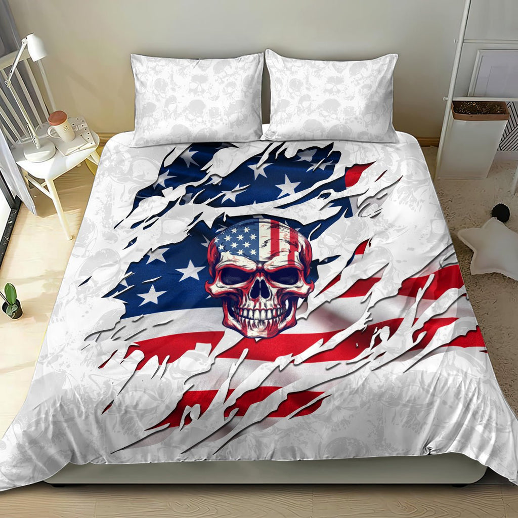 American Flag Skull Bedding Set DT02 - The Mazicc - US Twin - 172cm x 218cm - White
