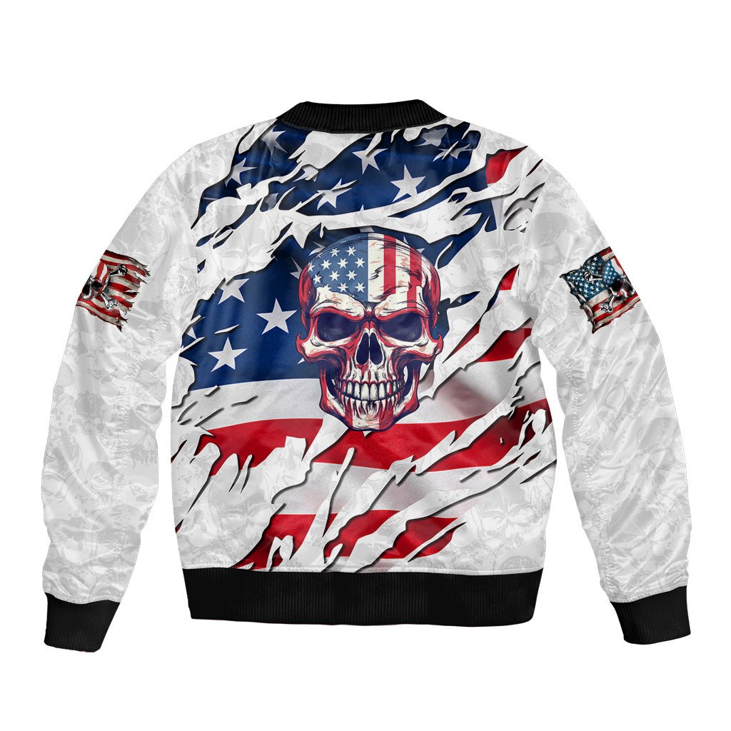 American Flag Skull Bomber Jacket DT02 - The Mazicc - Unisex - S - White