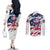 American Flag Skull Couples Matching Off The Shoulder Long Sleeve Dress and Long Sleeve Button Shirt DT02 - The Mazicc - S - S - White