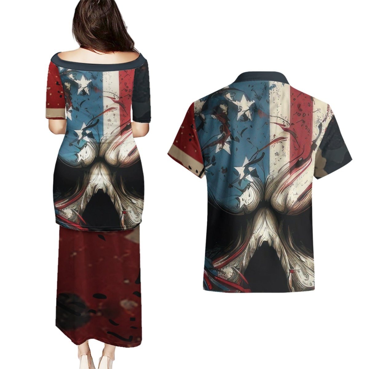 American Flag Skull Couples Matching Puletasi Dress and Hawaiian Shirt I'm Not Anti - Social I'm Just Not User Friendly TS04 - The Mazicc - S - S - Multicolor