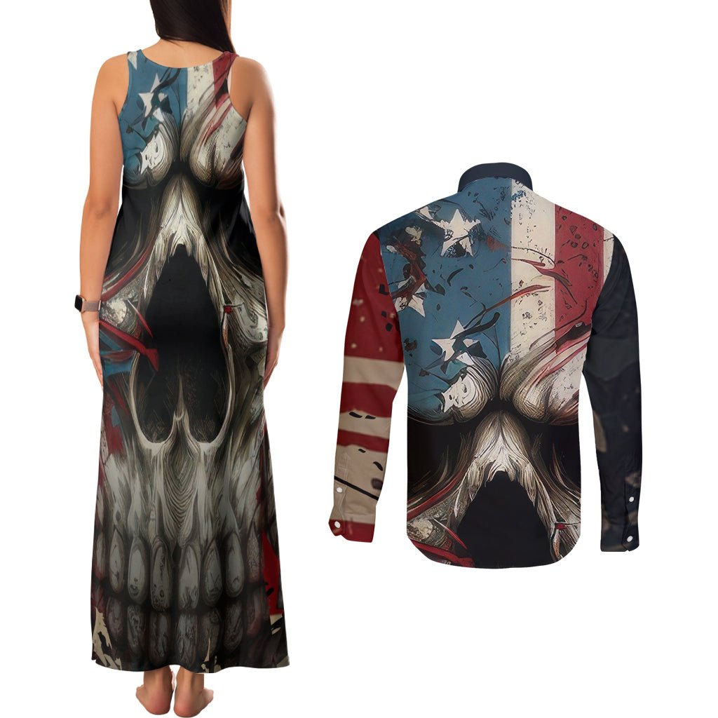 American Flag Skull Couples Matching Tank Maxi Dress and Long Sleeve Button Shirts I'm Not Anti - Social I'm Just Not User Friendly TS04 - The Mazicc - S - S - Multicolor