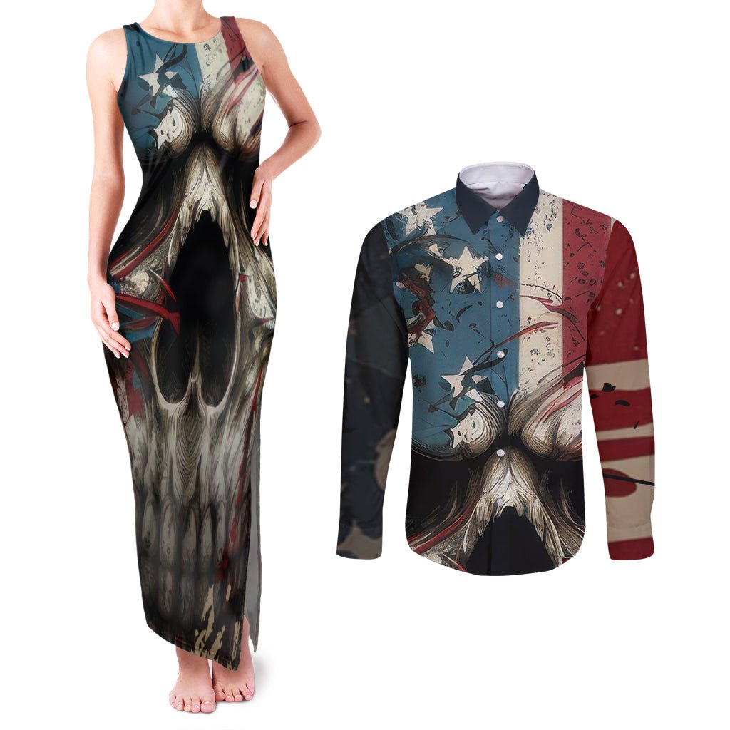 American Flag Skull Couples Matching Tank Maxi Dress and Long Sleeve Button Shirts I'm Not Anti - Social I'm Just Not User Friendly TS04 - The Mazicc - S - S - Multicolor