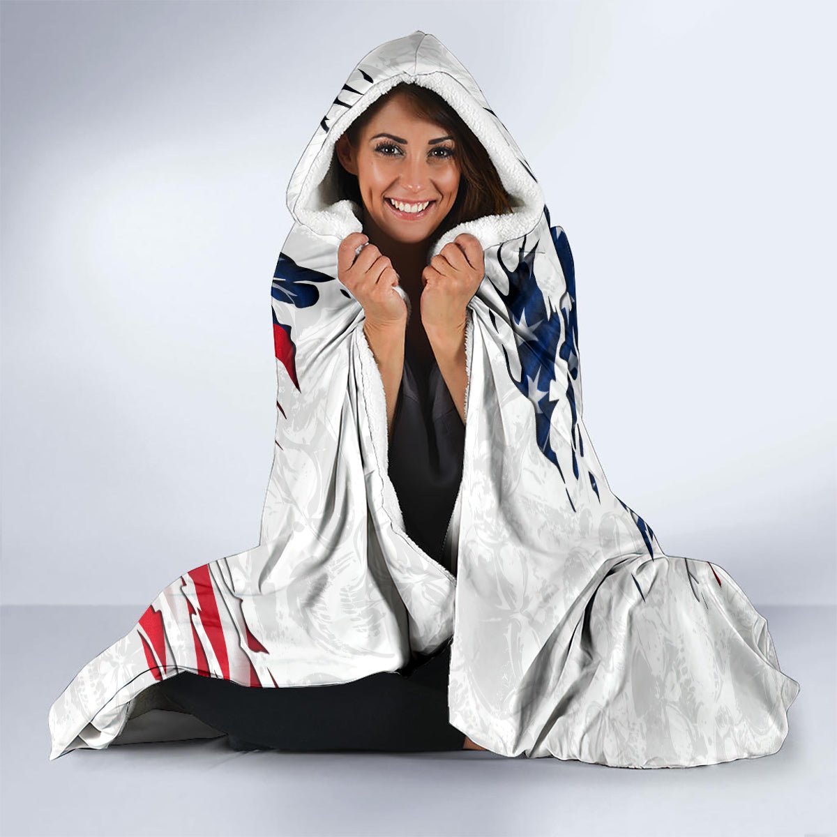 American Flag Skull Hooded Blanket DT02 - The Mazicc - Youth 60"x45" - One Size - White