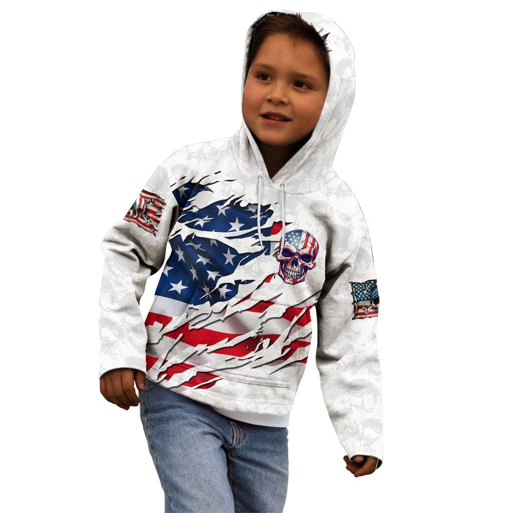 American Flag Skull Kid Hoodie DT02 - The Mazicc - Hoodie - Toddler 2T - White