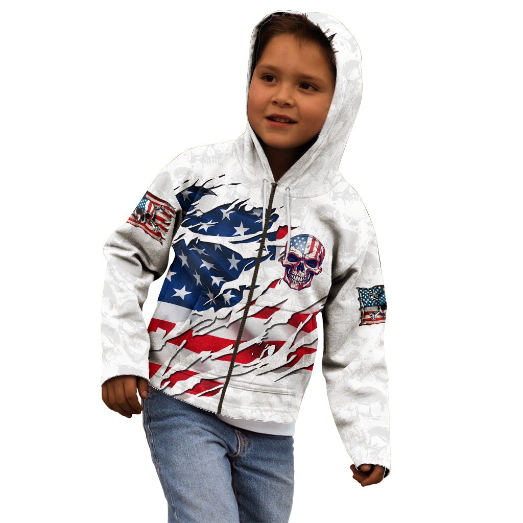 American Flag Skull Kid Hoodie DT02 - The Mazicc - Hoodie - Toddler 2T - White