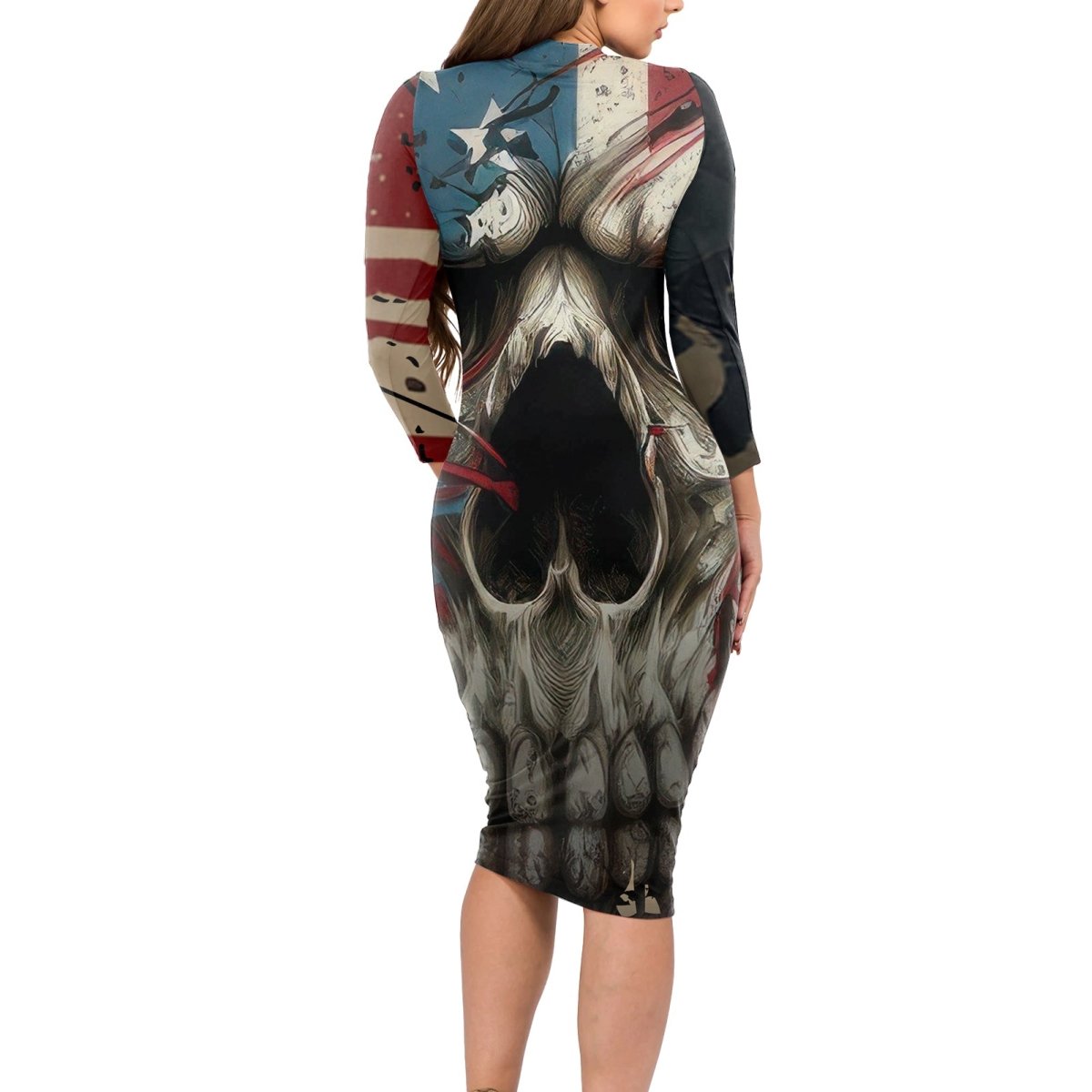 American Flag Skull Long Sleeve Bodycon Dress I'm Not Anti - Social I'm Just Not User Friendly TS04 - The Mazicc - Long Dress - S - Multicolor