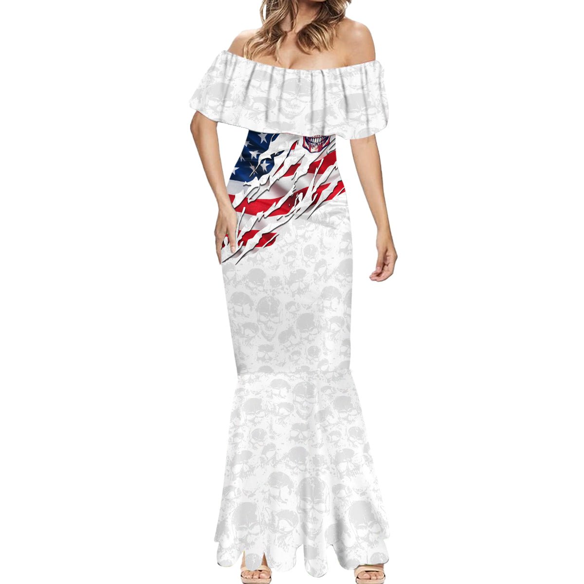 American Flag Skull Mermaid Dress DT02 - The Mazicc - Women - S - White