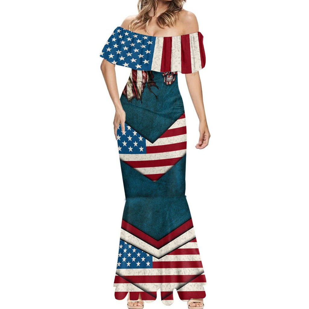 American Flag Skull Mermaid Dress I'm an American I Have The Right To Bear Arms Your Approval Is Not Required TS04 - The Mazicc - Women - S - Dark Cyan