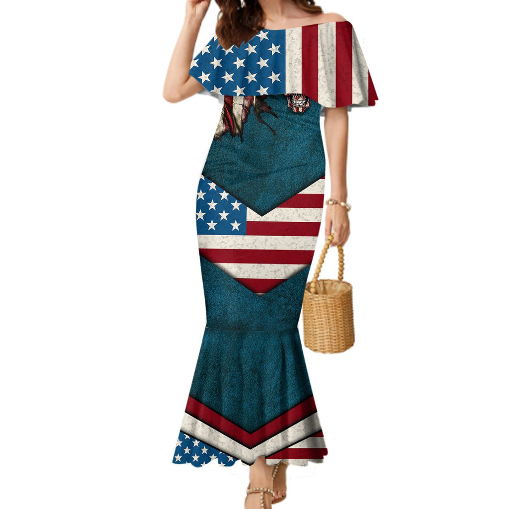 American Flag Skull Mermaid Dress I'm an American I Have The Right To Bear Arms Your Approval Is Not Required TS04 - The Mazicc - Women - S - Dark Cyan